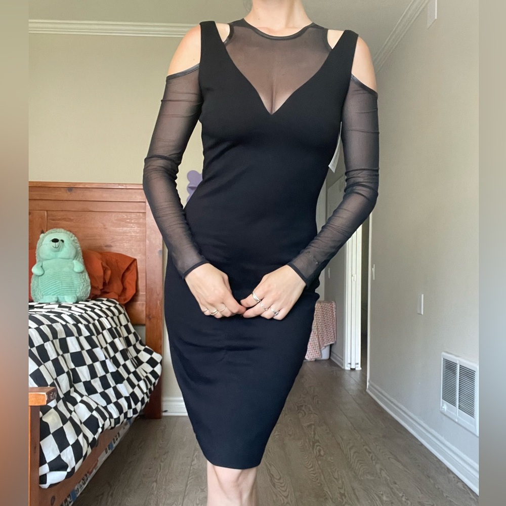 NWT Bailey/44 “too close” black dress - long sleeve (mesh) - size S